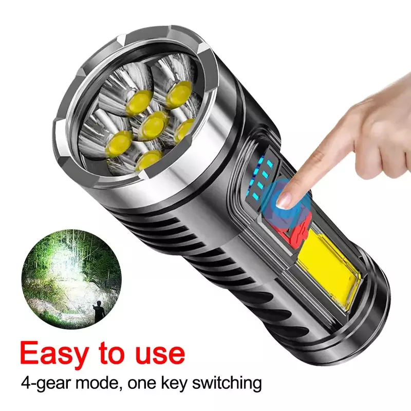 Lampe de poche super lumineuse à 6 LED pour l'extérieur, torche étanche, lampes de poche rechargeables USB, camping, cyclisme, pêche, chasse
