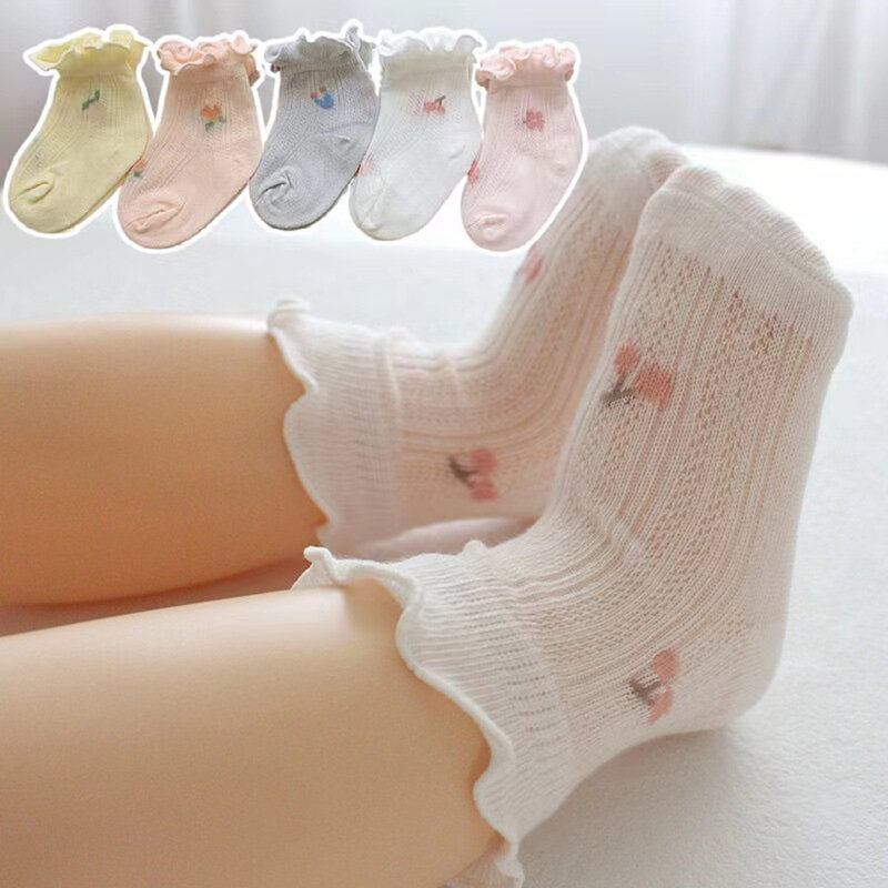 Calcetines de algodón suave con volantes para bebés, medias transpirables de malla fina para verano