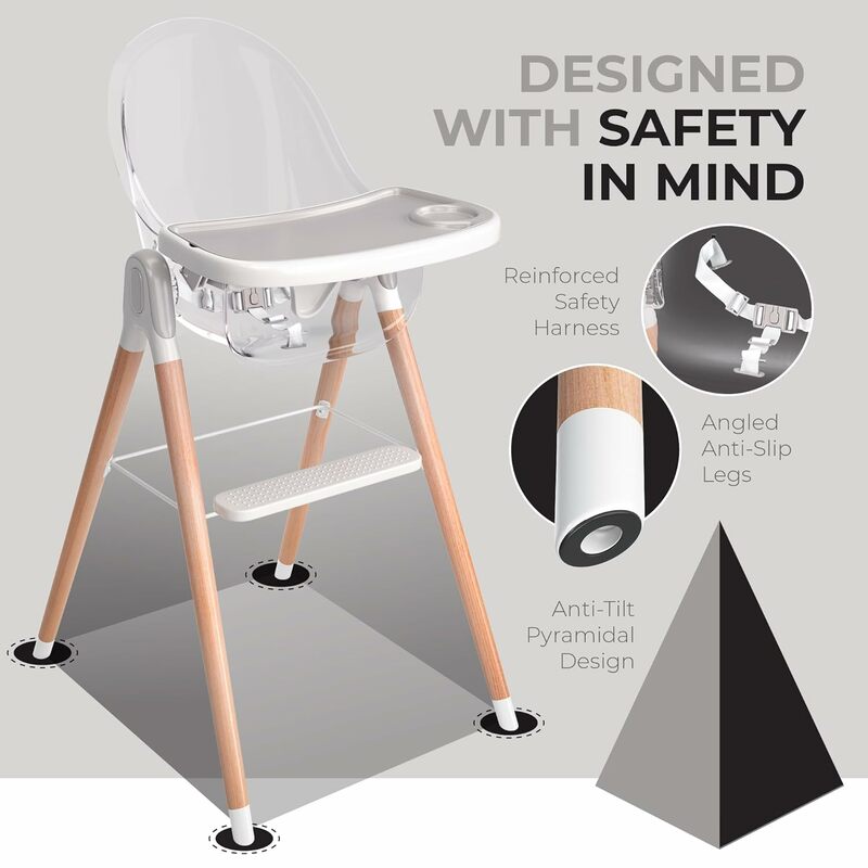 Modern Safe and Compact Baby Highchair, fácil de limpar, bandeja removível, fácil de montar, 6 opções, 3 posições de assento, 2 alturas