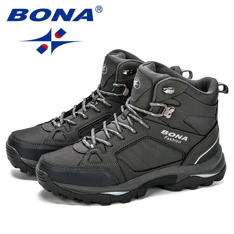 Ботинки BONA мужские замшевые, теплые плюшевые сапоги, Нескользящие, высокие берцы, зимняя обувь, 2023