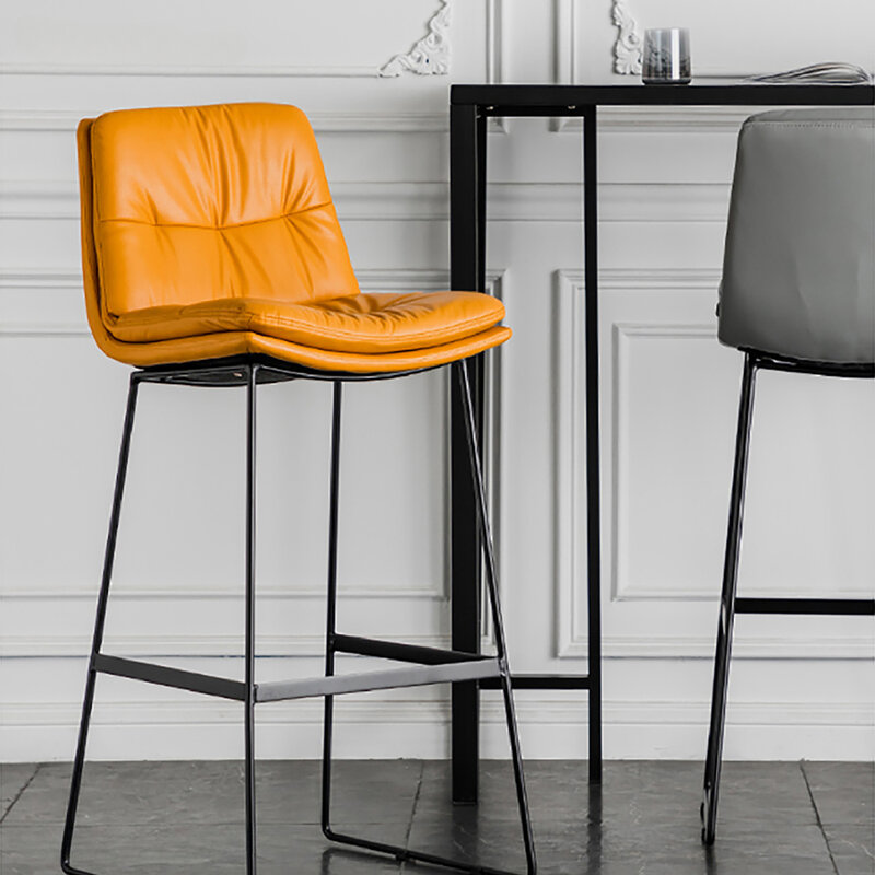 HY Silla de bar de cuero con respaldo de estilo nórdico, taburete alto de hierro ligero de lujo para Familia, cafetería, silla de bar de franela simple moderna