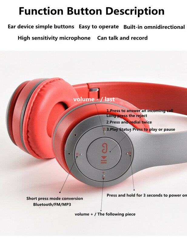 ชุดหูฟังสเตอริโอ P47ชุดหูฟังบลูทูธ5.0ชุดหูฟังเกมกีฬาไร้สายแบบพับได้สำหรับ iPhone Xiaomi