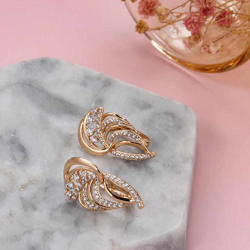 SYOUJYO Luxury Wings orecchini intarsiati con zirconi naturali per le donne 585 gioielli Vintage Color oro rosa