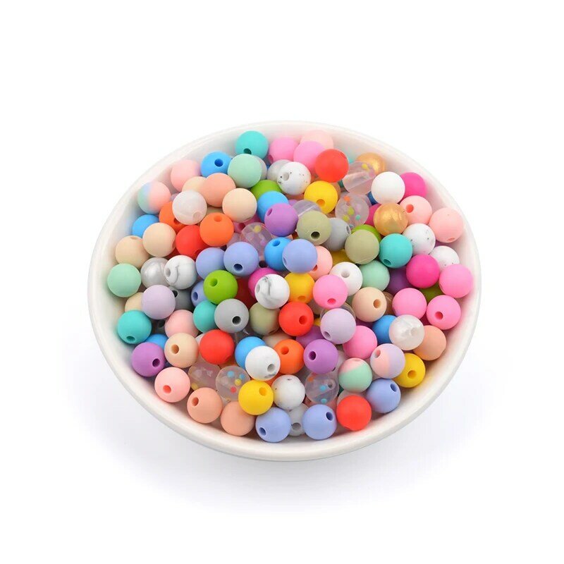 LOFCA-Perles de dentition en silicone, 9mm, 50 pièces, collier d'allaitement pour bébé, attache-sucette, soins buccaux, sans BPA, qualité alimentaire, coloré