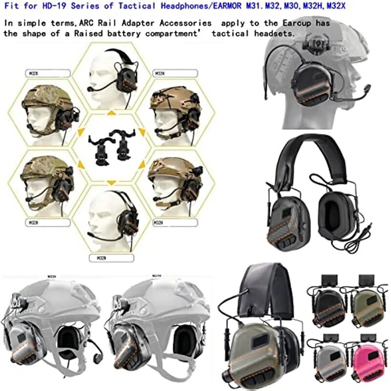 Earmuff Bracket Pickup Noise Cancellation Tactical Headphone Helmet Type Accessories Guide Adaptor Kit Multi-angle Adjustable