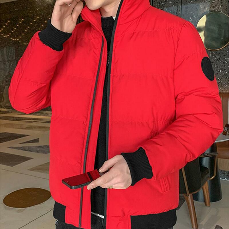 Plus Size Cotton Padded Jacket Coat Solid Color Stand Collar Parkas Thicken Winter Zipper Male Jacket Windbreaker
