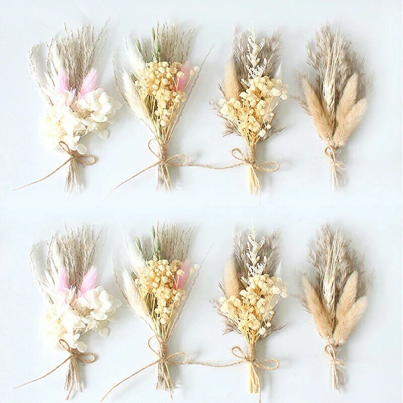 Mini ramo de flores secas naturales, Boutonnieres de dama de honor, decoración de boda de Navidad, materiales florales DIY, 1pc