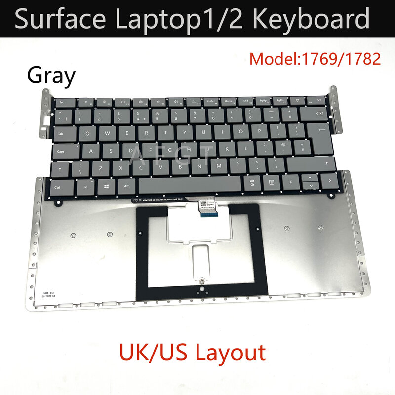 Clavier d'origine pour Microsoft Surface Laptop 1 2 Notebook, 13.5 pouces, 1769 1782 gris, disposition UK US, nouveau