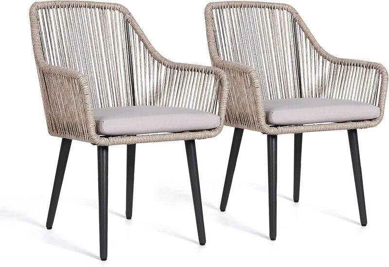 Patio Dining Chairs, Outdoor Rattan Chairs with Armrest and Cushions for Outside Lawn, Garden, Backyard, Indoor