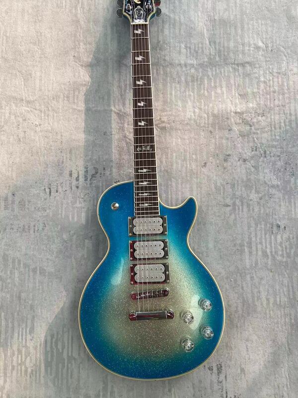 2024new! Haben Gibso ~ Logo E-Gitarre große Maserung aus China, drei Pickup Metallic Sparkle Farbe, Mahagoni Körper,