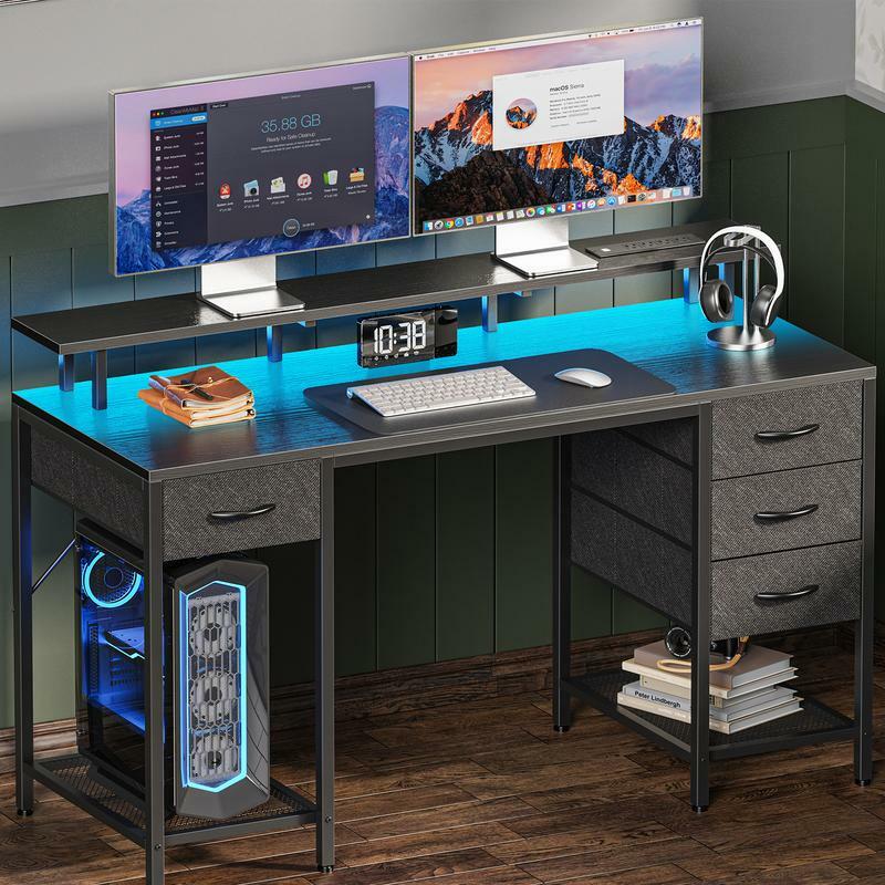 Ger meja komputer dengan 4 laci, meja Gaming DesOffice dengan ruang penyimpanan besar untuk kamar tidur, bekerja dari rumah