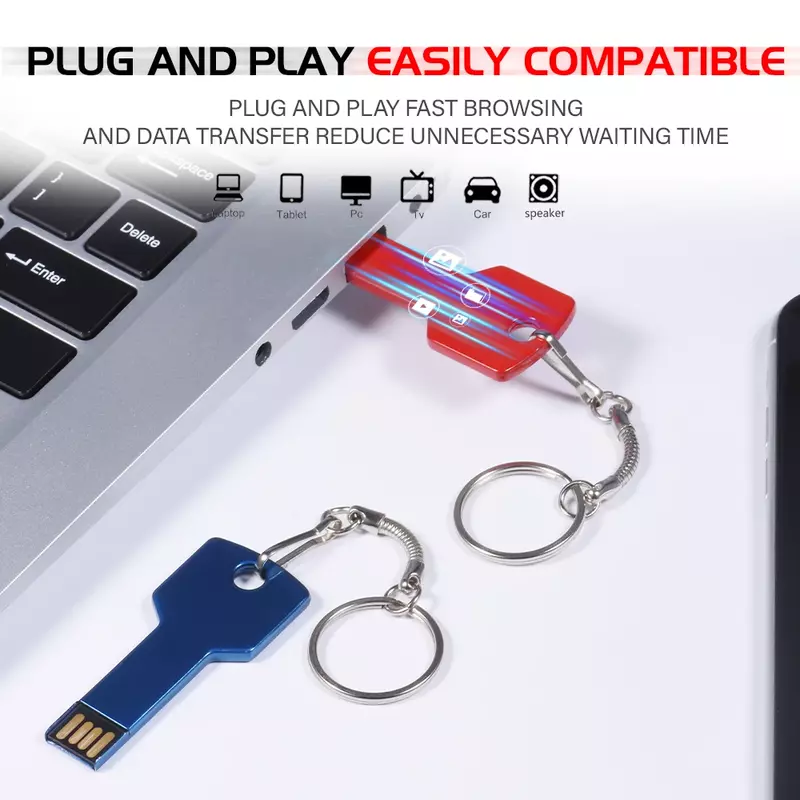 JASTER Metal Key USB Flash Drive 128GB Free Custom Logo Memory Stick 64GB Colorful Pen Drive 32GB Free Key Chain Pendrive 16GB