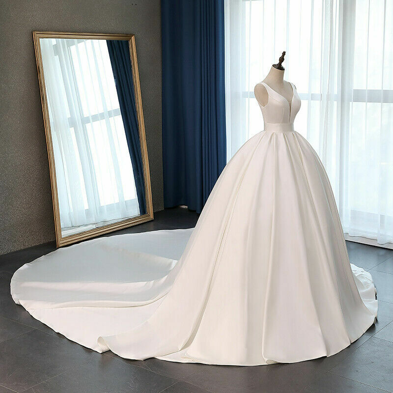 Gaun pernikahan utama Satin, gaun pengantin gaya Perancis baru 2024, bahu terbuka kelas tinggi Retro, lampu musim panas