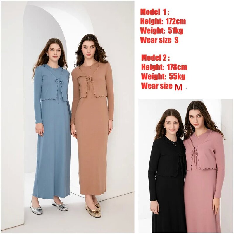 AS 2024 summer woman clothes lettuce cardigan + dress Ruffle Maxi Set nature fiber brand ribbing fabric  (ship out in 24 hours)