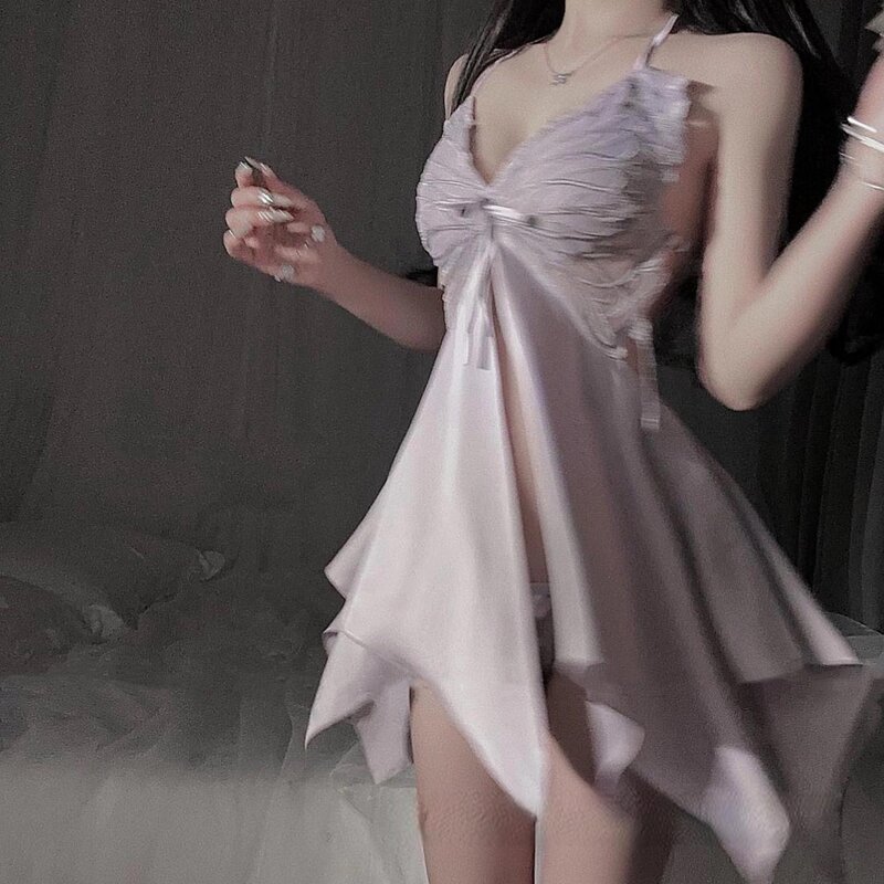 Sexy pajamas, neck tie, pure desire nightgown, hollowed out transparent, butterfly suspender, pornographic nightgown