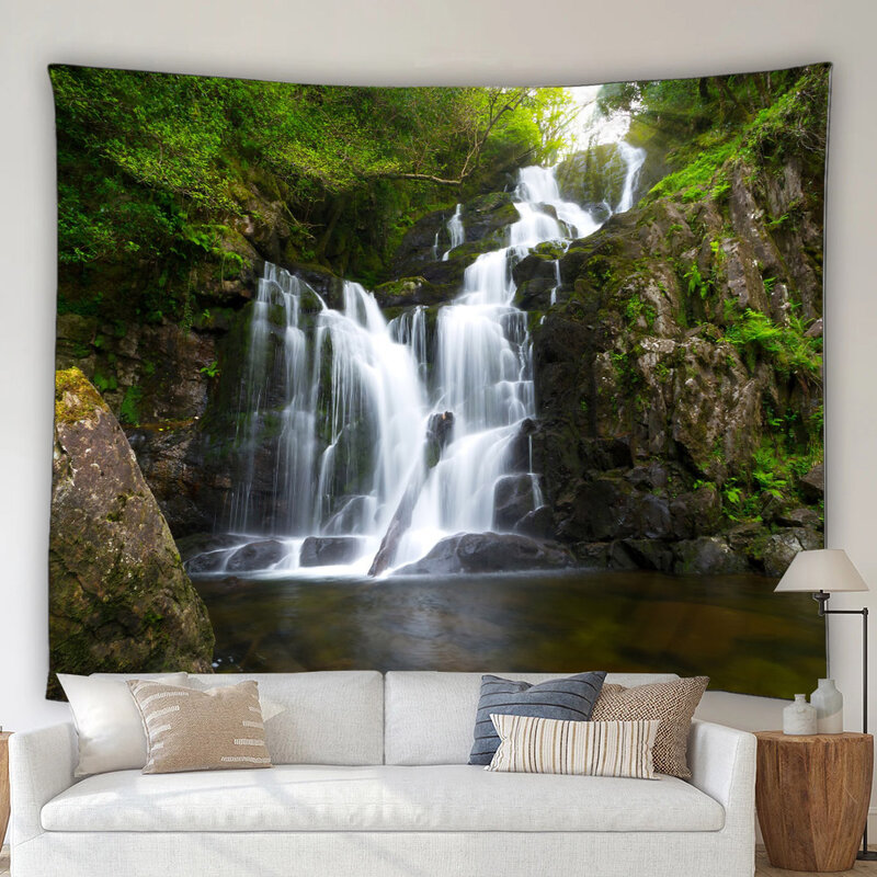 Arazzo panoramico 3D moderno foresta tropicale cascata giardino natura scenario arazzo da parete decorazioni per la casa camera da letto soggiorno dormitorio