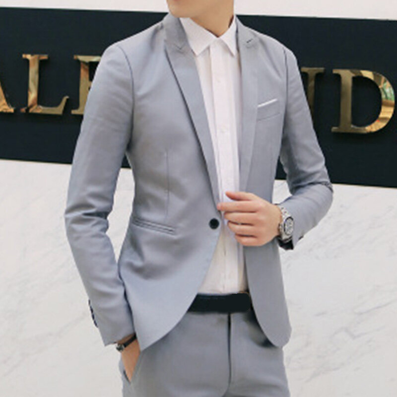 Chaqueta informal ajustada para hombre, traje Formal con botones, mezcla de algodón, color negro, gris, vino y azul, novedad