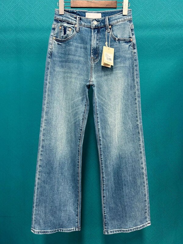กางเกงยีนส์เอวสูงกางเกงยีนส์ยาวย้อนยุคสำหรับผู้หญิง, กางเกงยีนส์ขาบานเล็กน้อย2023ใหม่