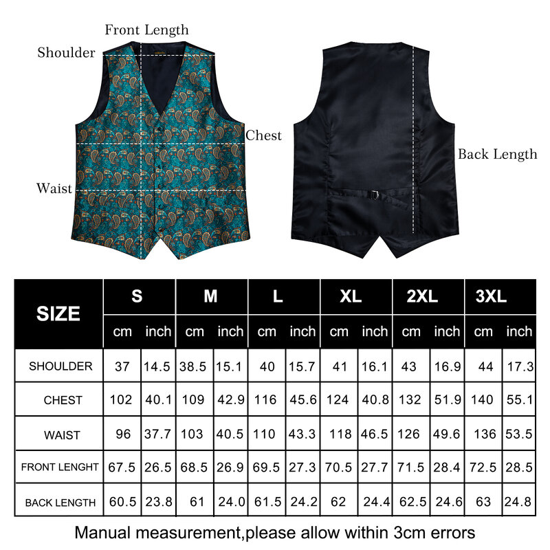 New Teal Green Paisley 100% Silk Formal Dress Vest Men's Suit Vest Waistcoat Tie Brooch Pocket Square Set for Tuxedo DiBanGu