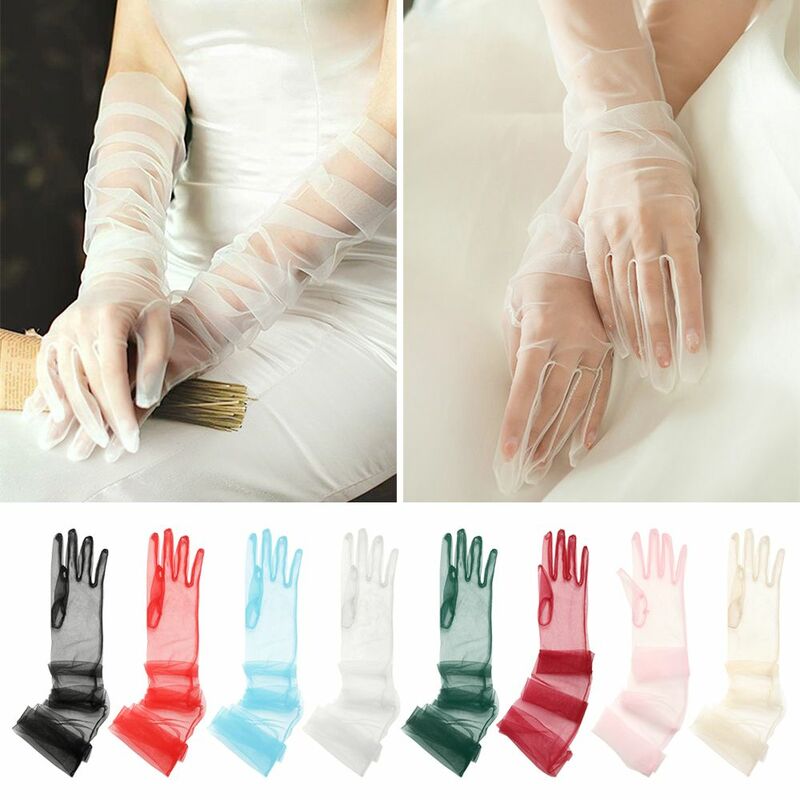 1 Pair Vintage Clothing Accessories Ultra Thin Wedding Bridal Gloves Party Dress Tulle Gloves Bridal Gown Mittens