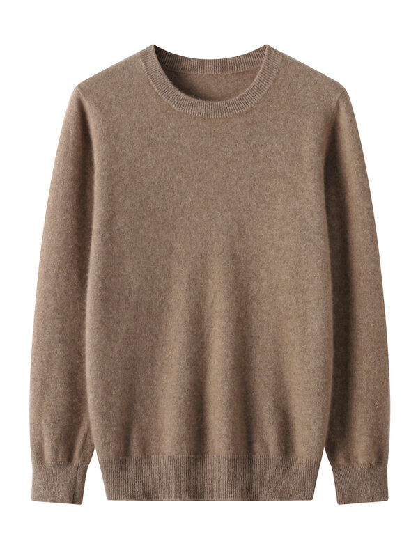Addonee-suéter de lana merina para hombre, jersey de manga larga con cuello redondo, Tops de punto de Color sólido, Primavera, otoño e invierno, 100%