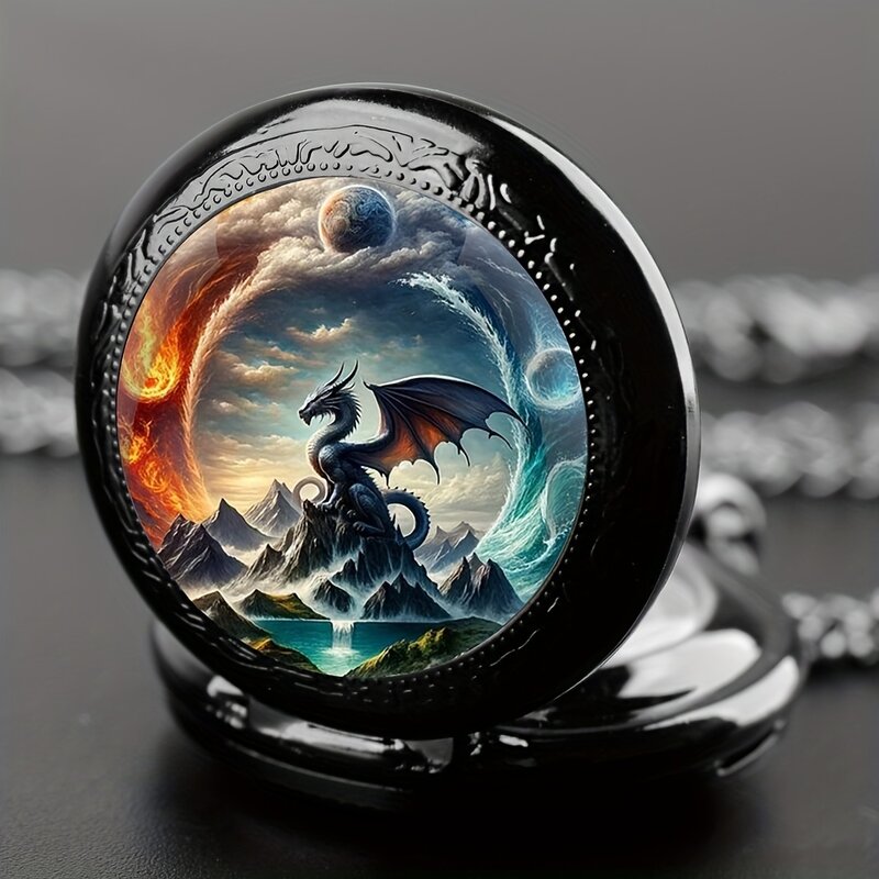 1 шт., ретро кварцевые карманные часы с драконом, Крутое черное ожерелье, уникальные подвесные часы с цепочкой