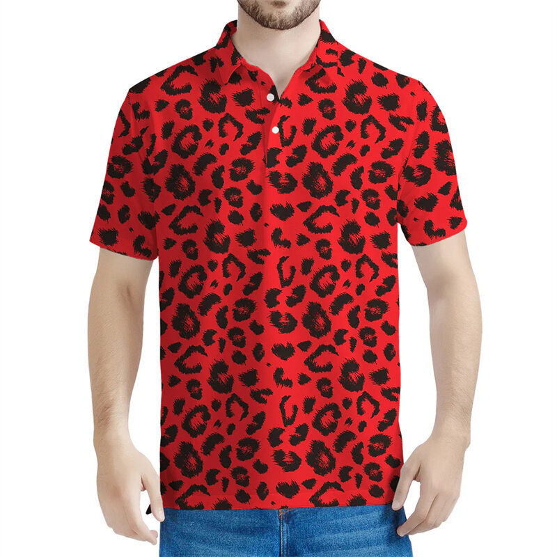 Polo multicolore con motivo leopardato per uomo donna magliette a maniche corte stampate in 3D t-Shirt estiva da strada t-Shirt oversize con risvolto