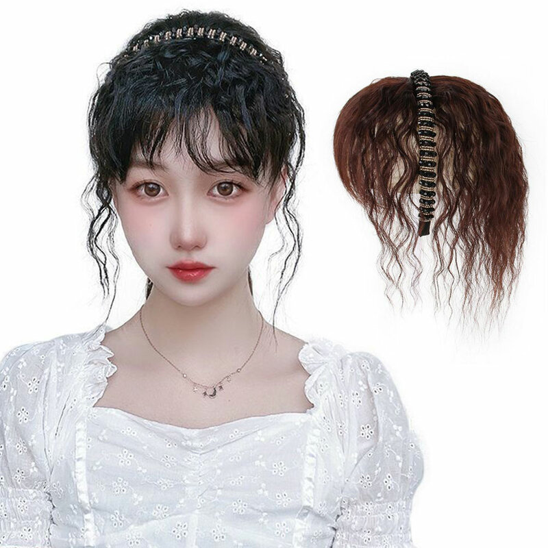 Hairpin Bangs Wig Piece Increase Hair Volume Corn Perm Curly Hair High Temperature Silk Synthetic Wig Piece for Women
