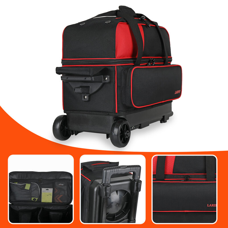 Dual Roller 2-Ball Bowling Bag, Featuring a Separate Large Shoe Compartment Capable, a 3-Section Telescopic Handle that Extends