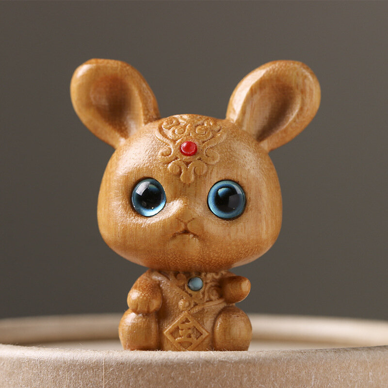 Mini lapin de dessin animé en bois de santal naturel, gros yeux mignons, ornements de bricolage, accessoires de bureau, cadeau, 2 pièces
