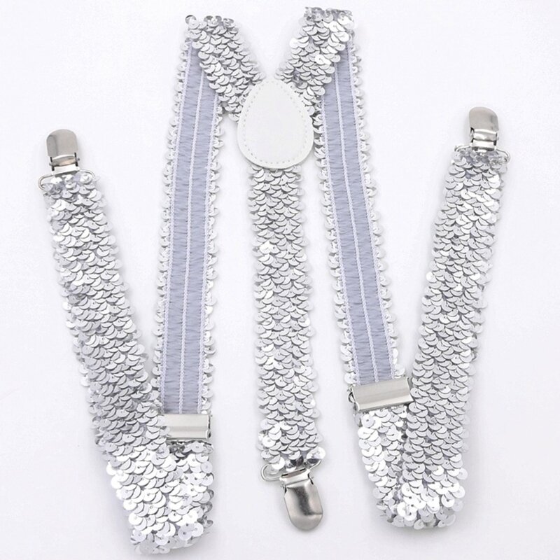 Glanzende bretels met pailletten voor mannen en vrouwen, elastisch, breed verstelbaar, robuust, sterk broekclip-bretelkostuum