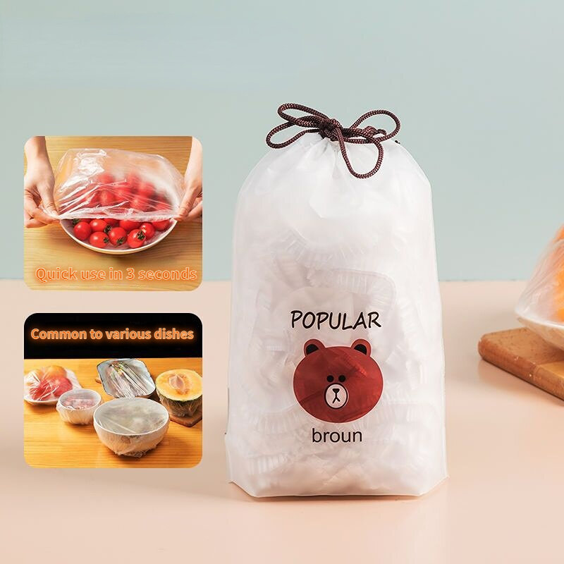 Disposable Food Cover Plastic Wrap Elastic Food Lids For Fruit Bowls Cups Caps Storage Kitchen Fresh Keeping Bag Cups Cap