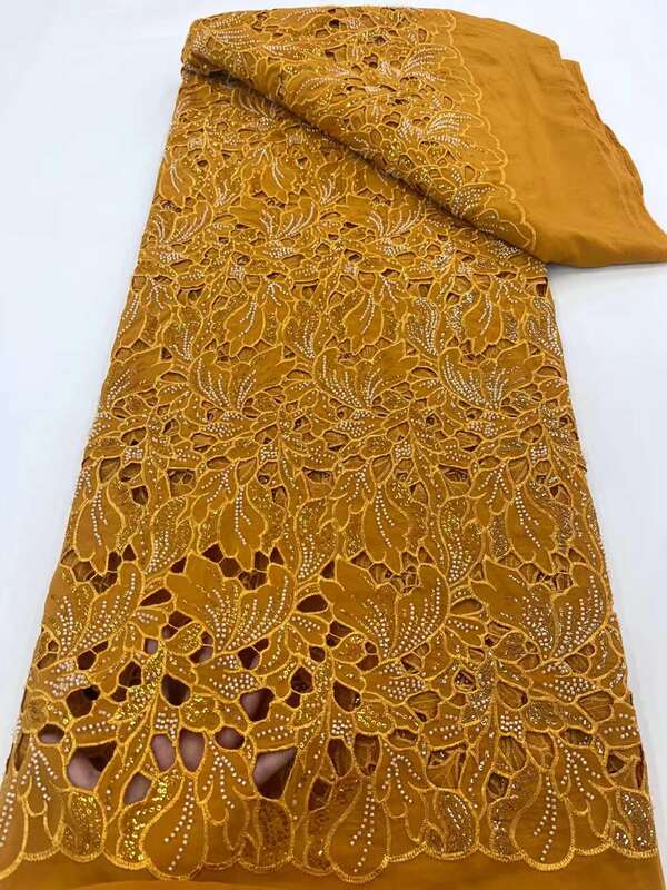 Tessuto africano del merletto dello sposo nigeriano con paillettes 2023 ricamo di alta qualità cucito abito da festa in pizzo Guipure Chiffon francese