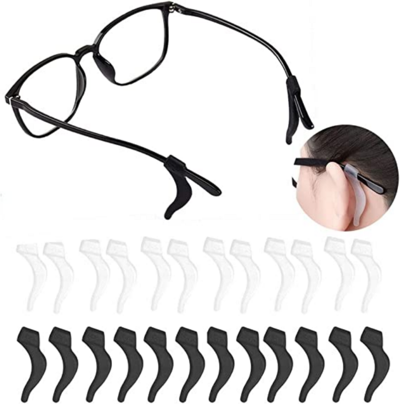 Crochets de poignée d'oreille en silicone, support anti-aldes, manchon de jambe de lunettes, attache rapide, transparent, anti-chute, porte-lunettes, 20 paires par ensemble