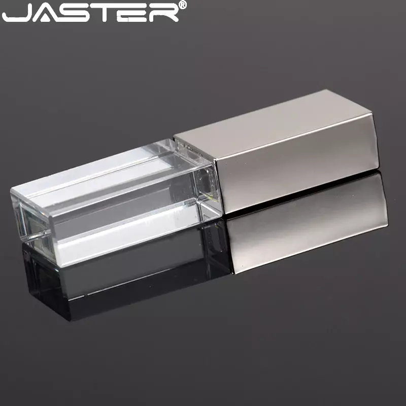 JASTER 10 PCS LOT Crystal USB 2.0 Flash Drives 128GB 3D print custom logo Pen drive 64GB transparent glass Memory stick U Disk