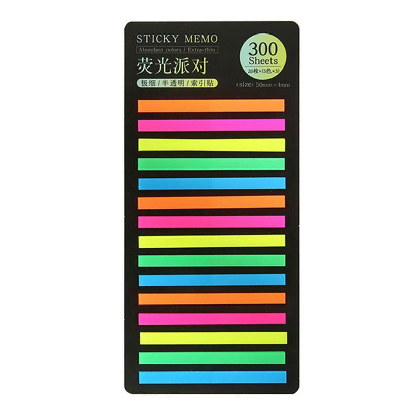 Colorido Fluorescente Sticky Notes, translúcido Estudante Papelaria Suprimentos, Estudar Planners, à prova d'água, 300 Folhas, 1 a 6Pcs