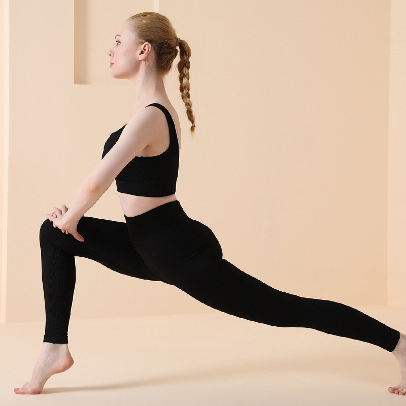 New Sports Running Yoga Bra And Pants Women's High Waist Elastic Nude Fitness Quick Drying Yoga Set