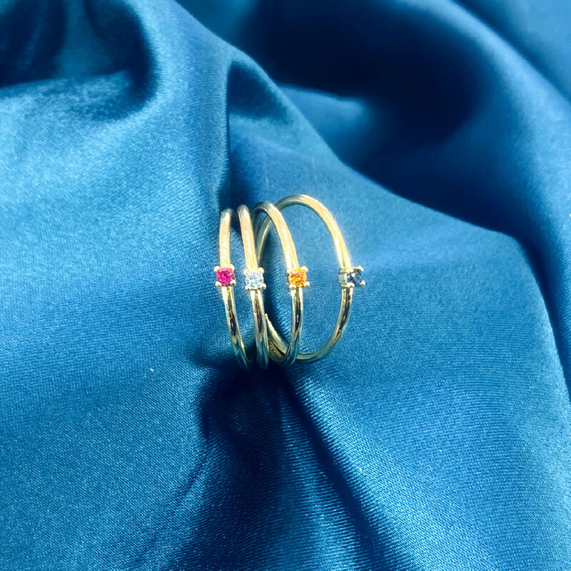 Anéis de noivado do casamento da joia da forma da zircônia cúbica minimalista fina pequena anel delicado para as mulheres da cor do ouro