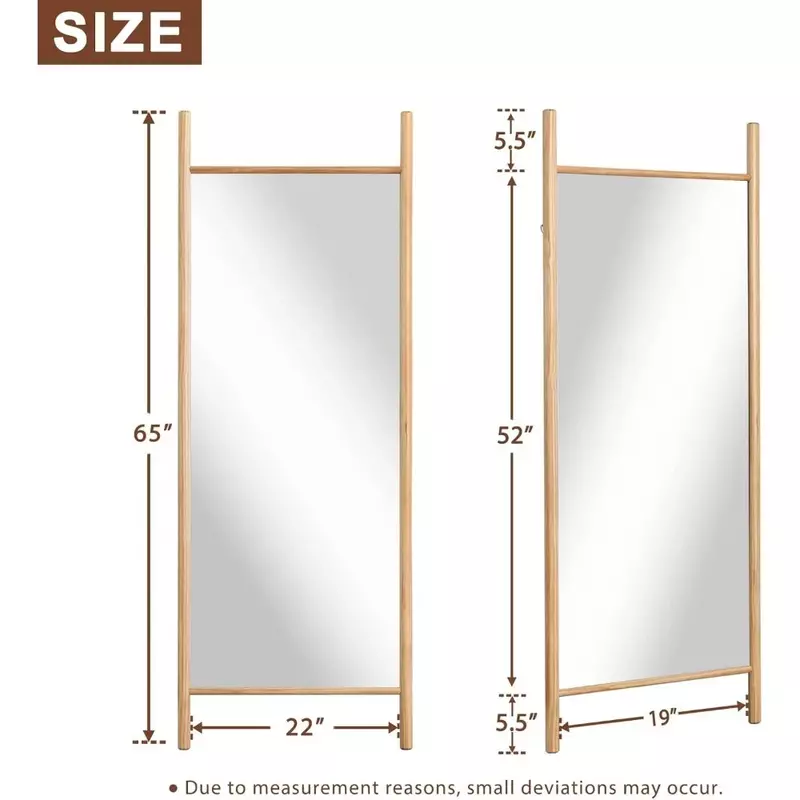 مرآة كاملة الطول مع إطار خشبي صلب ، مرآة أرضية ، مثبتة على الحائط أو مائلة على الحائط ، نمط سلم كبير ، 65 × 22 بوصة