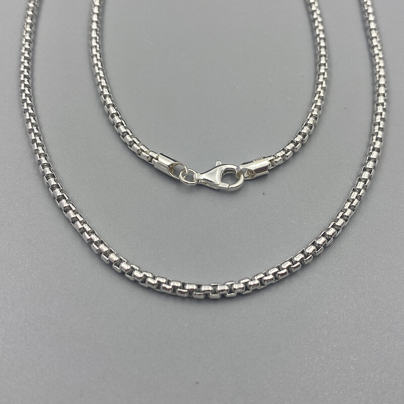 Solid 925 Sterling Silver Round Rolo Box Chain Necklace Width 3mm Length 55cm Man Necklace Best Gift Hot Sale
