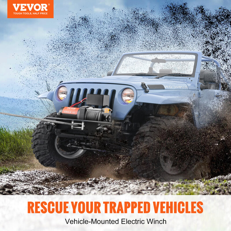 VEVOR 12 в 3000 фунтов электрическая лебедка ATV стальной трос лебедка с беспроводным ручным дистанционным управлением и 4-ходовым Fairlead для буксировки Jeep внедорожник