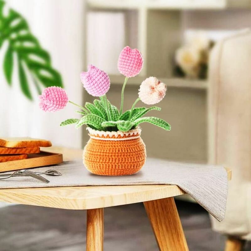 Kit uncinetto Kit maglia filato multicolore Kit per maglieria tulipano vaso di fiori girasole fiore uncinetto Kit adulti principiante