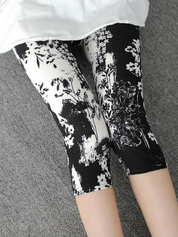 YSDNCHI-Leggings taille haute à imprimé floral pour femme, capris de haute qualité, leggings de fitness, sport, élastique, court