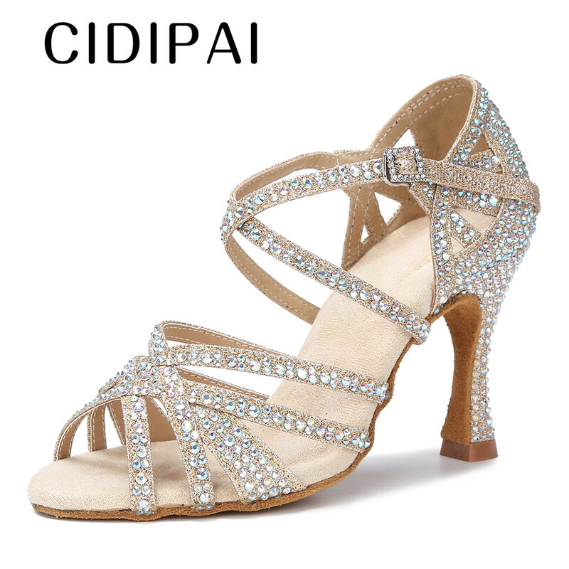 CIDIPAI-Sapatos de Dança Latino Dourado Brilhante para Mulheres, Performance Salsa, Salão, Festa Indoor, Casamento