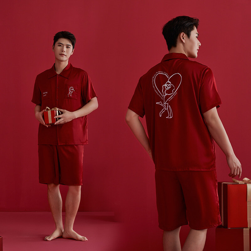 Sommer Frauen Pyjamas Set Mode Kurzarm Shirt Shorts Paar Nachtwäsche Männer Seide Home Kleidung Nachtwäsche