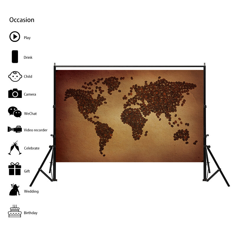 150x100cm Non-woven DIY World Map Plate Pattern Made Of Coffee Beans Home Wall Decor Map
