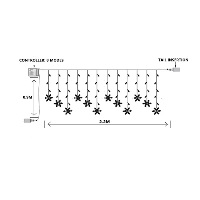 Рождественская гирлянда со снежинками, водонепроницаемая Гирлянда-занавеска для праздничной вечеринки с возможностью подключения волнистых огней, Рождественский Декор