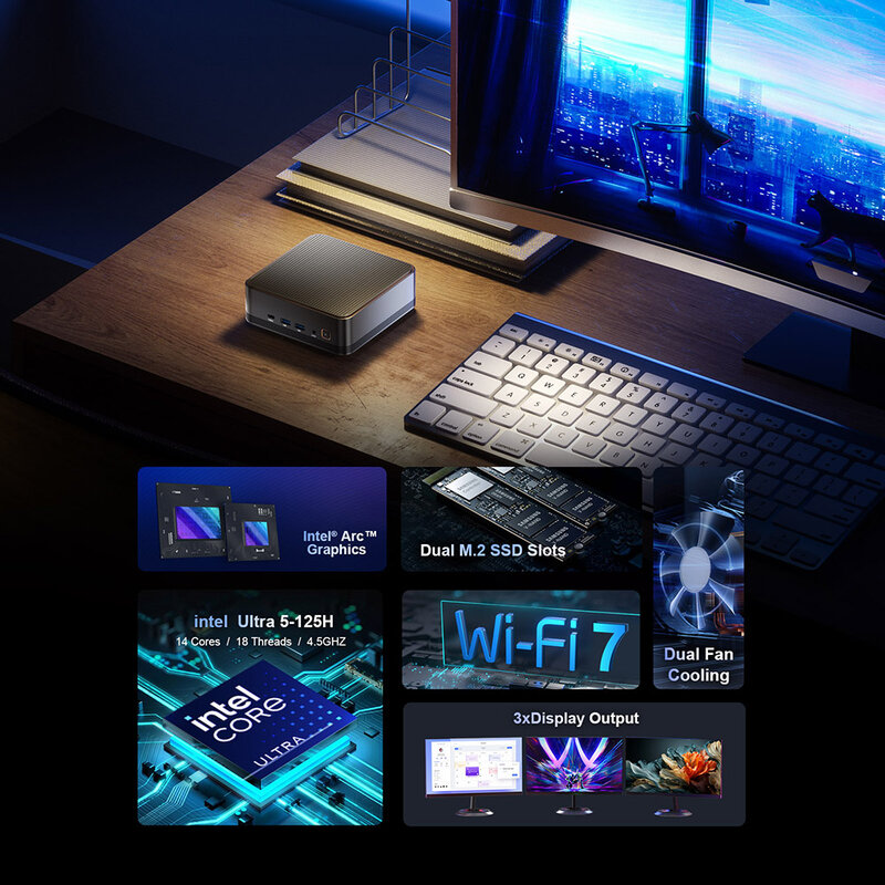 Chatreey komputer Desktop Gaming NVME SSD WIFI, PC Mini F2M intel Ultra 5 125 jam, WIFI 7 BT 5.4 HD Windows 11 Pro