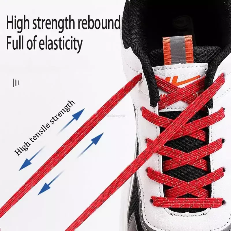 1 pasang tali sepatu reflektif tanpa tali sepatu elastis tali sepatu datar untuk Sneakers karet sepatu malas Aksesori renda uniseks