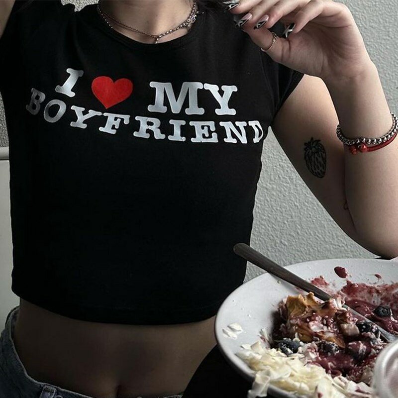 Милая детская футболка в стиле гранж с надписью «I my boy friends», укороченный топ в стиле панк, одежда Y2k, уличная одежда, Женская облегающая Винтажная Футболка